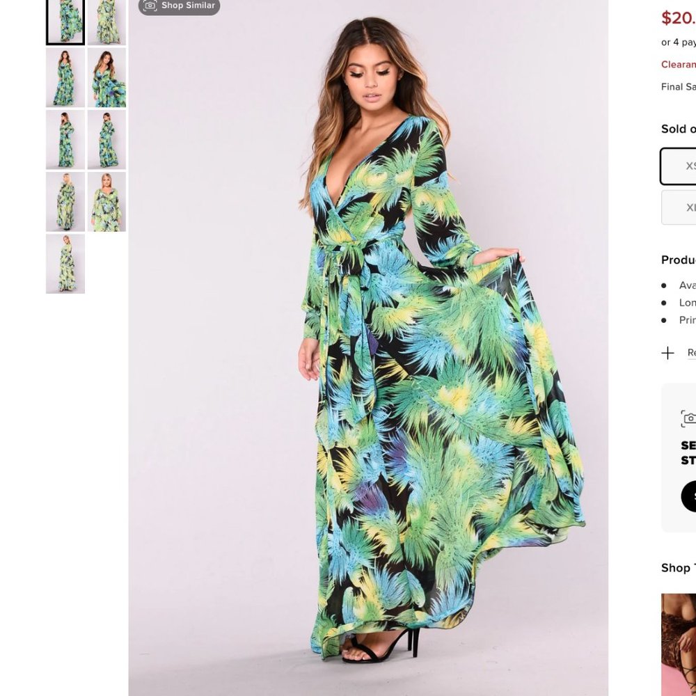 NWT FASHION NOVA Mediterranean Cruise Tropical Dress - Green sx XS